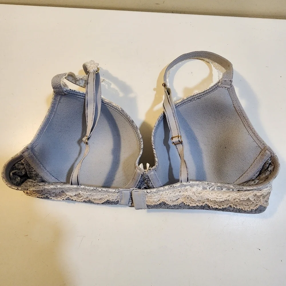 Soma Gray and Cream Lace Trim Bra Full Coverage 34c